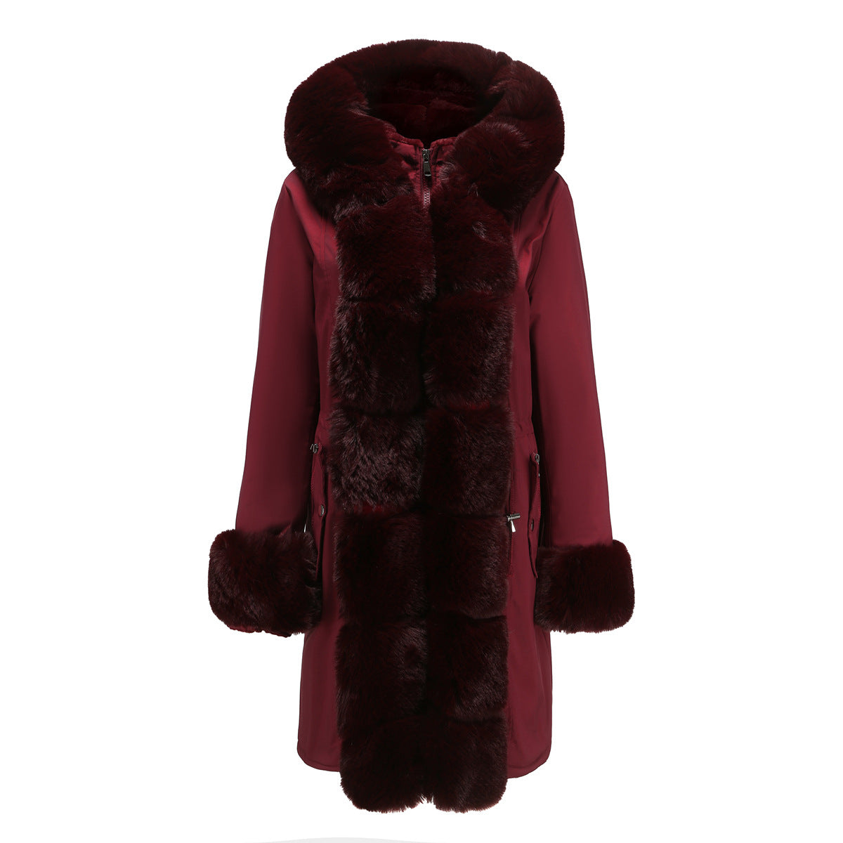 2022 Winter New Cotton Coat Women's Detachable Fur Collar Mid-length Long-sleeved Pie To Overcome Solid Color Hooded Warm Cotton Coat