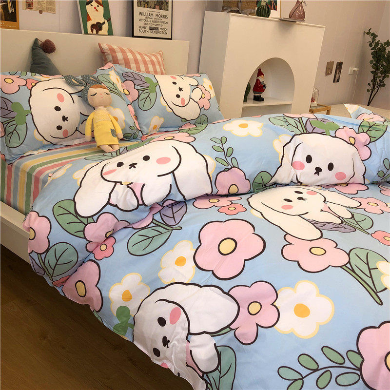 4-piece Bed Set Cute Cute Duck Cartoon Autumn And Winter Four-piece Set Washing Wind Cartoon Comfortable Student Three-piece Bedding