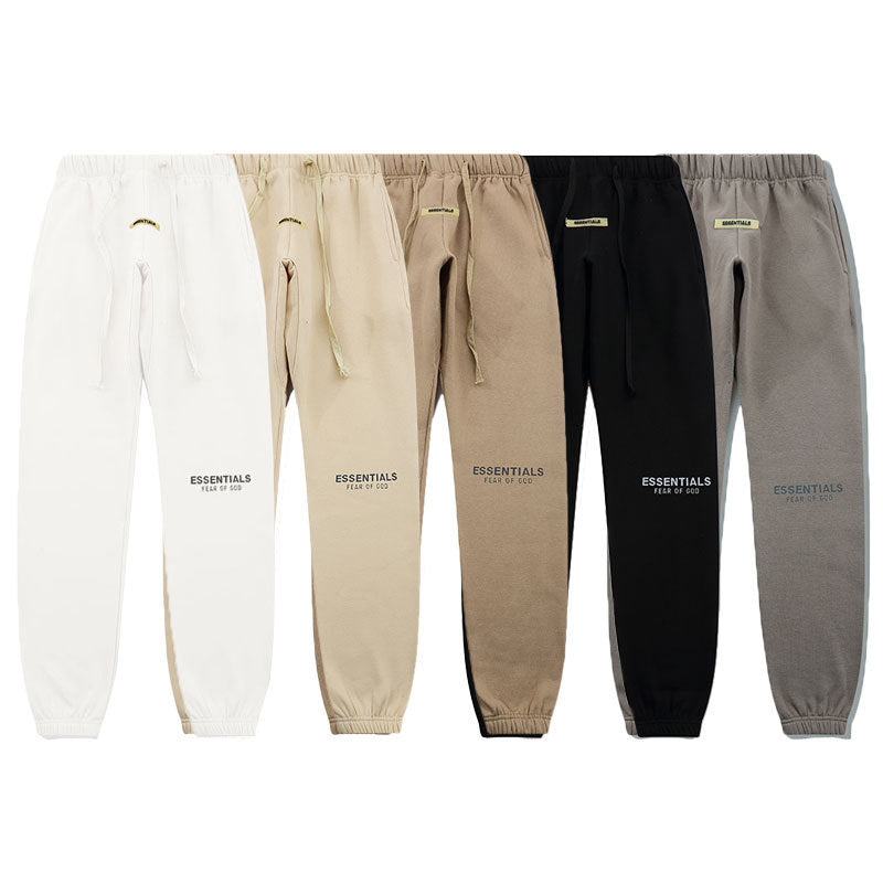 New Double Line Letter Reflective Trousers Plus Velvet High Street Sweatpants