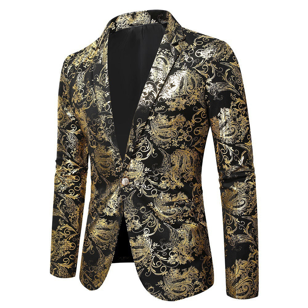 Men's Korean Version Of The Self-cultivation One-button Bronzing Printing Suit Dress Costume Jacket