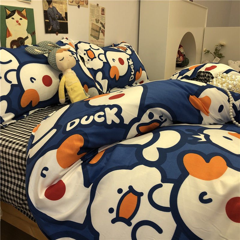 4-piece Bed Set Cute Cute Duck Cartoon Autumn And Winter Four-piece Set Washing Wind Cartoon Comfortable Student Three-piece Bedding