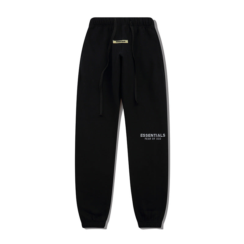 New Double Line Letter Reflective Trousers Plus Velvet High Street Sweatpants