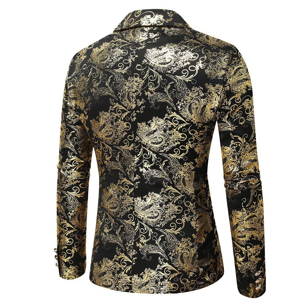 Men's Korean Version Of The Self-cultivation One-button Bronzing Printing Suit Dress Costume Jacket