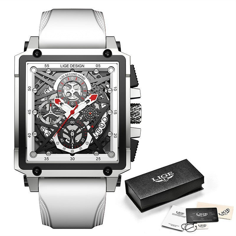 LIGE/LIGE Cross-border New Men's Watch Square Multi-function Chronograph 30M Waterproof Watch