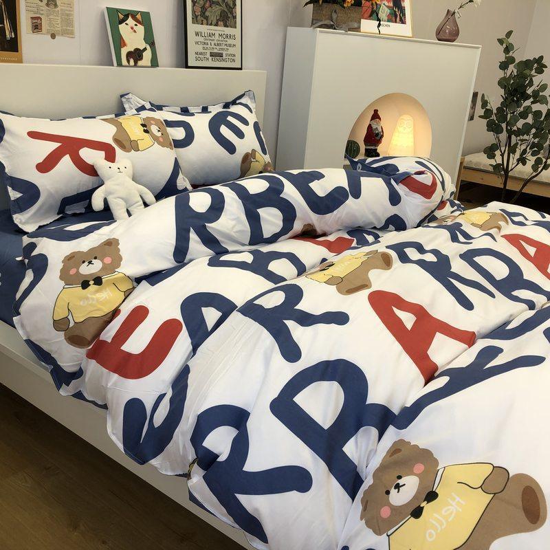 4-piece Bed Set Cute Cute Duck Cartoon Autumn And Winter Four-piece Set Washing Wind Cartoon Comfortable Student Three-piece Bedding