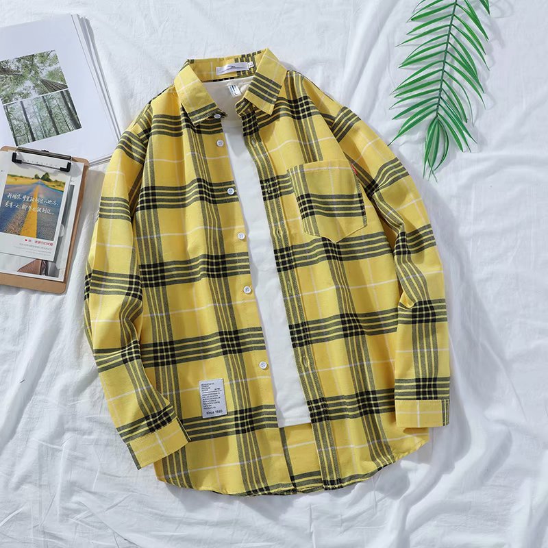 Japanese Ins Plaid Shirt Men's Loose Hong Kong Style Chic Students Harajuku Trend Shirt Jacket Thin Long Sleeves