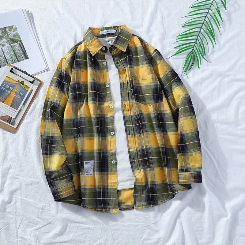 Japanese Ins Plaid Shirt Men's Loose Hong Kong Style Chic Students Harajuku Trend Shirt Jacket Thin Long Sleeves