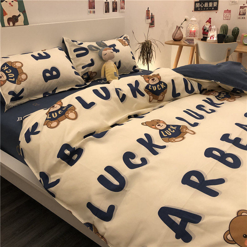 4-piece Bed Set Cute Cute Duck Cartoon Autumn And Winter Four-piece Set Washing Wind Cartoon Comfortable Student Three-piece Bedding