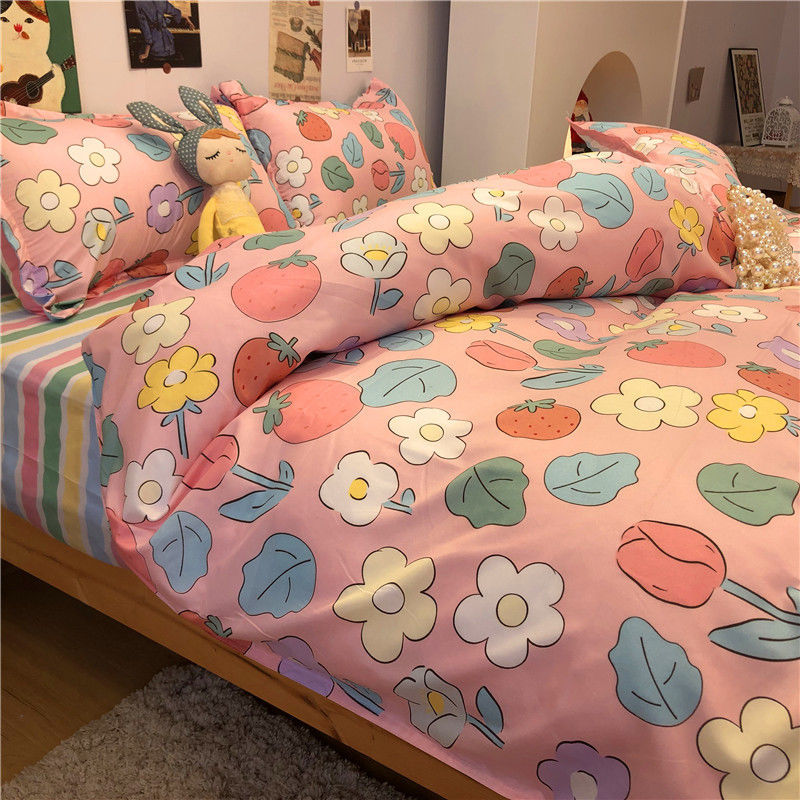 4-piece Bed Set Cute Cute Duck Cartoon Autumn And Winter Four-piece Set Washing Wind Cartoon Comfortable Student Three-piece Bedding