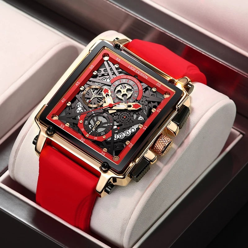 LIGE/LIGE Cross-border New Men's Watch Square Multi-function Chronograph 30M Waterproof Watch