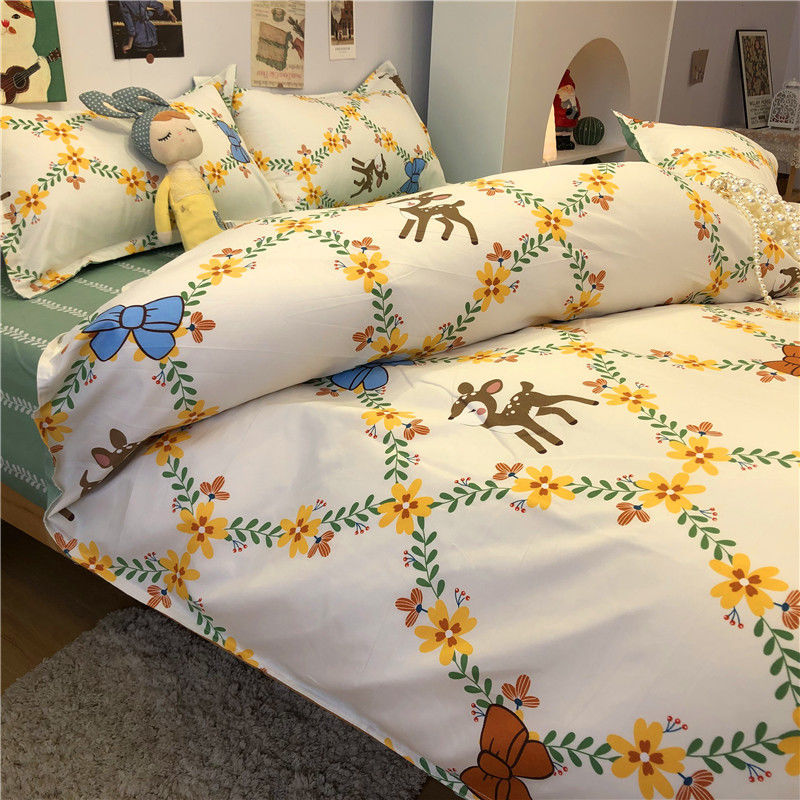 4-piece Bed Set Cute Cute Duck Cartoon Autumn And Winter Four-piece Set Washing Wind Cartoon Comfortable Student Three-piece Bedding