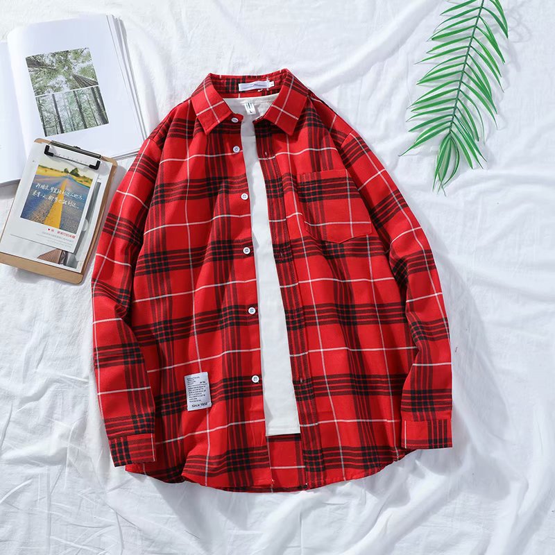 Japanese Ins Plaid Shirt Men's Loose Hong Kong Style Chic Students Harajuku Trend Shirt Jacket Thin Long Sleeves