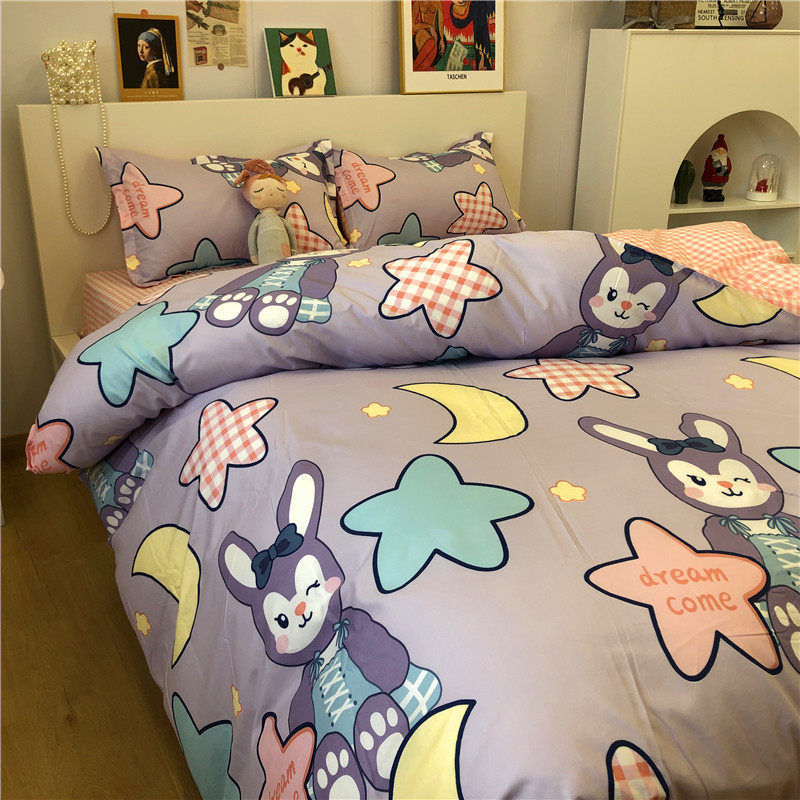 4-piece Bed Set Cute Cute Duck Cartoon Autumn And Winter Four-piece Set Washing Wind Cartoon Comfortable Student Three-piece Bedding