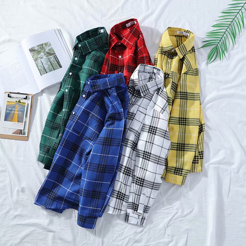 Japanese Ins Plaid Shirt Men's Loose Hong Kong Style Chic Students Harajuku Trend Shirt Jacket Thin Long Sleeves