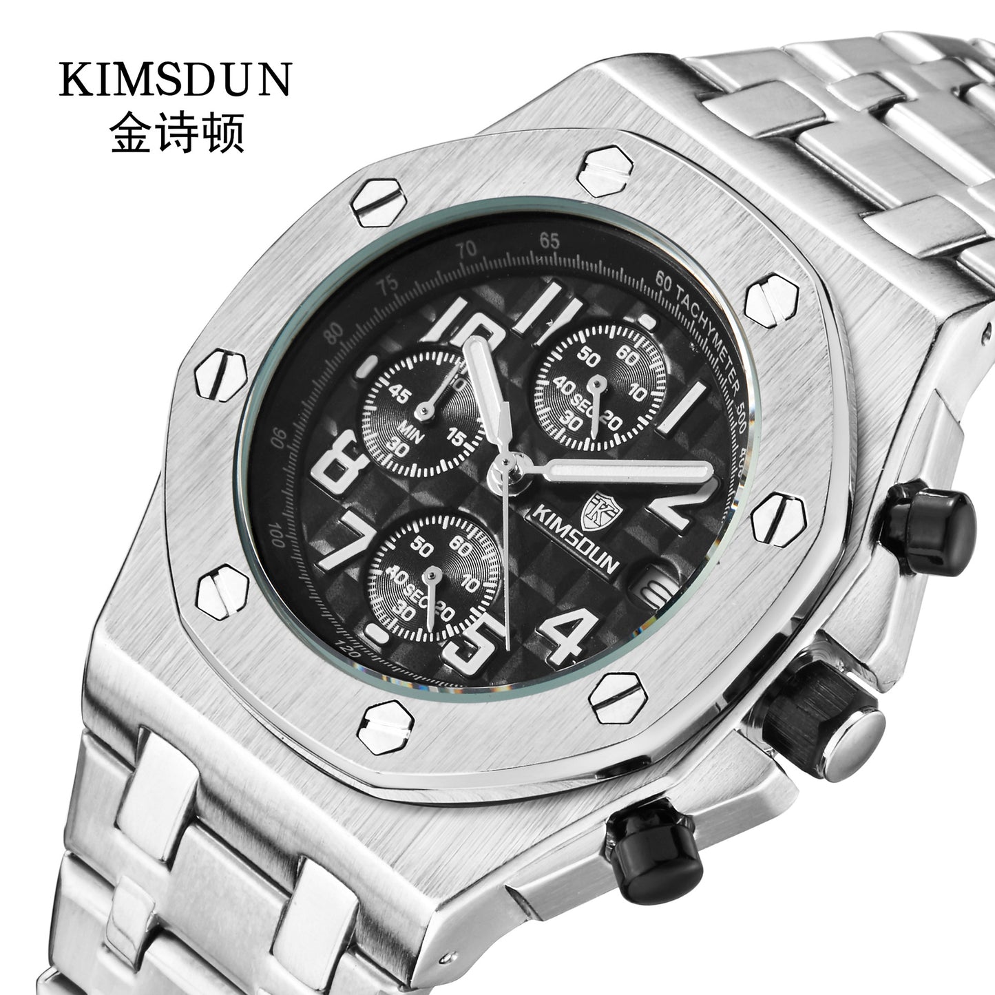 Men's watch fashion steel band three eyes waterproof sport watch quartz watch