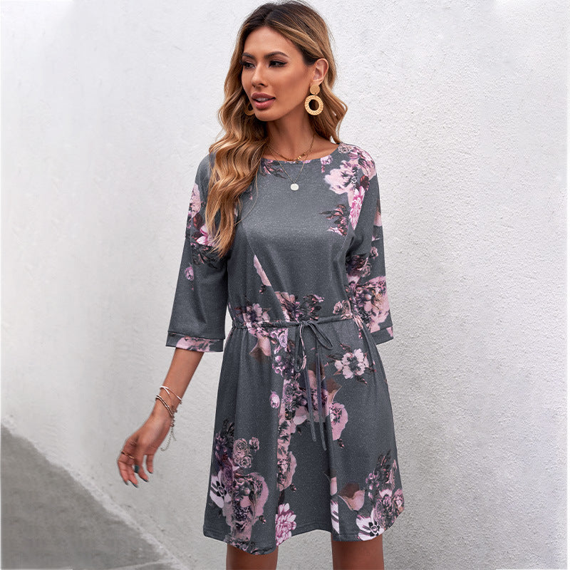 The new grey floral dress of summer 2021, the United States and Europe home nightgown