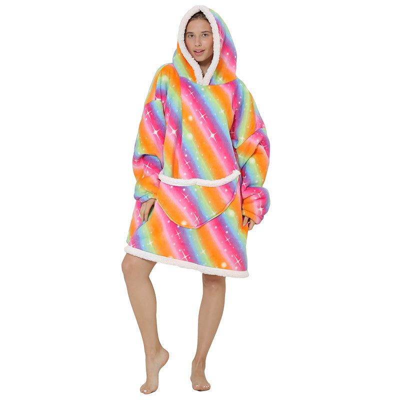 Cross Border Slacker blanket lamb pullover flannel hoodie TV TV blanket hooded Slacker outdoor thermal pajamas