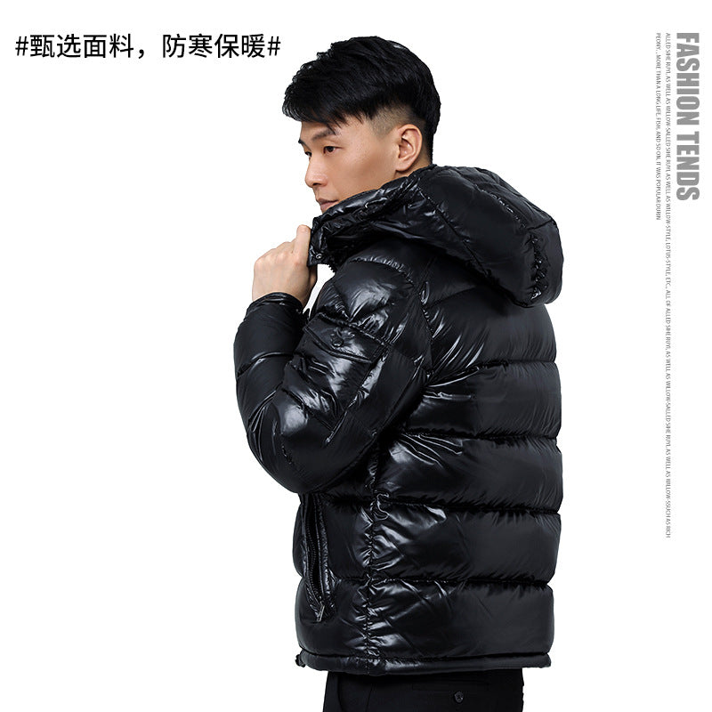 Autumn winter 2022 new men's black coat white eiderdown down jacket short thickened bright face manufacturers wholesale