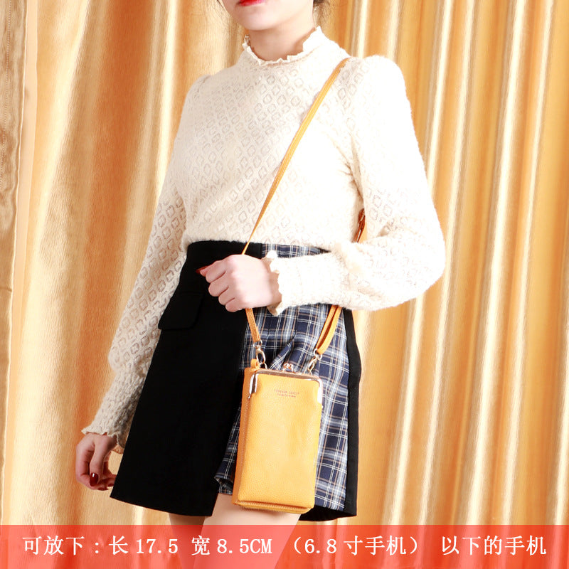 Manufacturers direct new fashion lady mobile phone bag Korean version of fashion lychee grain pure color diagonal cross shoulder small purse