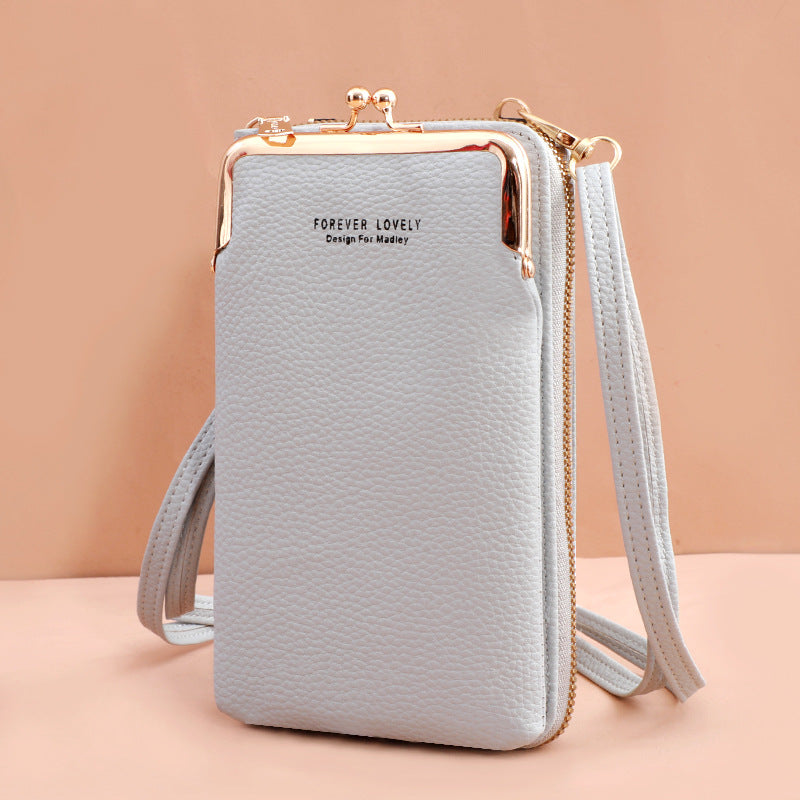 Manufacturers direct new fashion lady mobile phone bag Korean version of fashion lychee grain pure color diagonal cross shoulder small purse