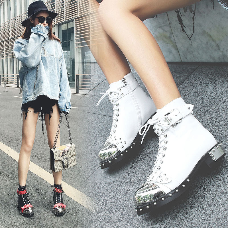 2021 Autumn And Winter Low-heeled Short Boots Rivet Locomotive