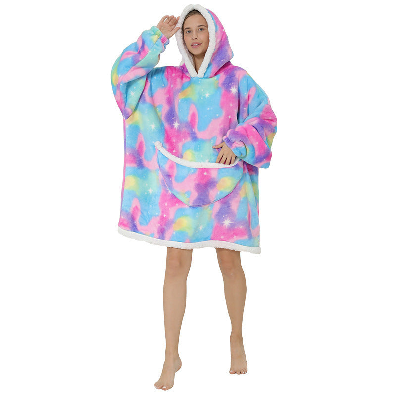 Cross Border Slacker blanket lamb pullover flannel hoodie TV TV blanket hooded Slacker outdoor thermal pajamas