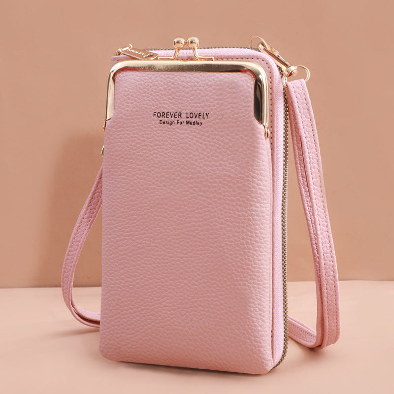 Manufacturers direct new fashion lady mobile phone bag Korean version of fashion lychee grain pure color diagonal cross shoulder small purse