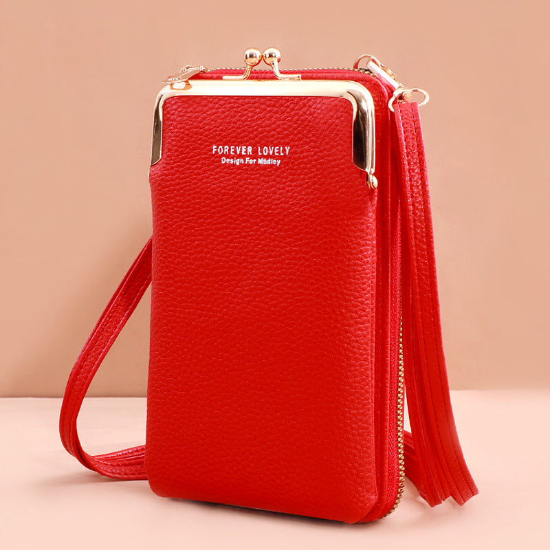 Manufacturers direct new fashion lady mobile phone bag Korean version of fashion lychee grain pure color diagonal cross shoulder small purse