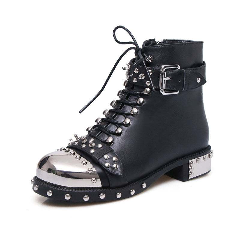 2021 Autumn And Winter Low-heeled Short Boots Rivet Locomotive