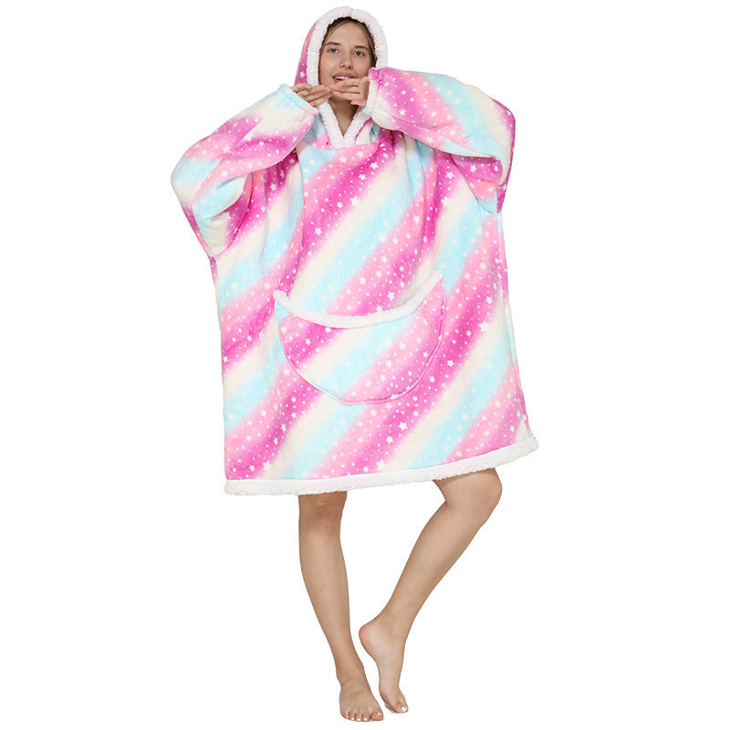 Cross Border Slacker blanket lamb pullover flannel hoodie TV TV blanket hooded Slacker outdoor thermal pajamas