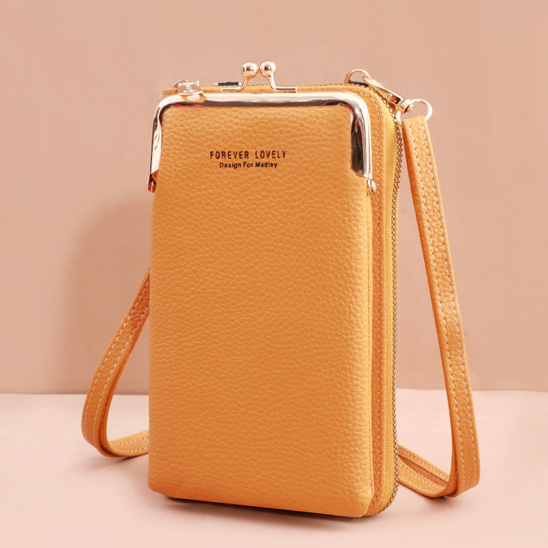 Manufacturers direct new fashion lady mobile phone bag Korean version of fashion lychee grain pure color diagonal cross shoulder small purse