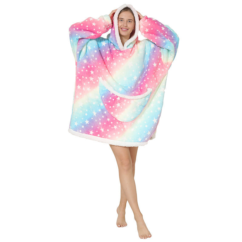 Cross Border Slacker blanket lamb pullover flannel hoodie TV TV blanket hooded Slacker outdoor thermal pajamas