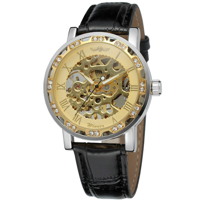 Men's leather belt manual mechanical watch hollow out fashion casual watch men's mechanical watch 614